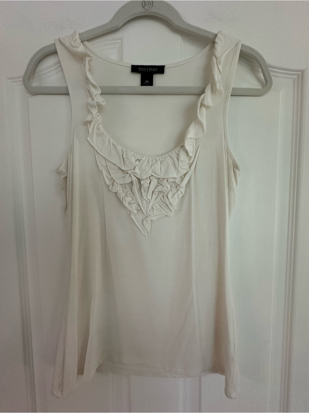 White House Black Market Cream Ruffle Scoop Neck Camisole